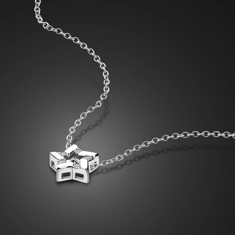 

Classic Water Wave NeckChain 100%925 Sterling Silver Necklace Star Pendant Design Rolo Chain 44cm Size Free Shipping bijoux