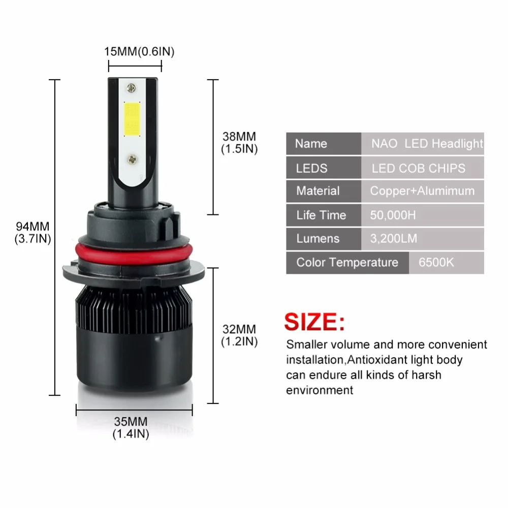 1x H4 led H7 Bulb H11 Car Headlights Lamp HB3 9005 HB4 9006 H9 H1 H3 H8 H27 9007 H13 881 880 12V 24V Super White NAO | Автомобили и