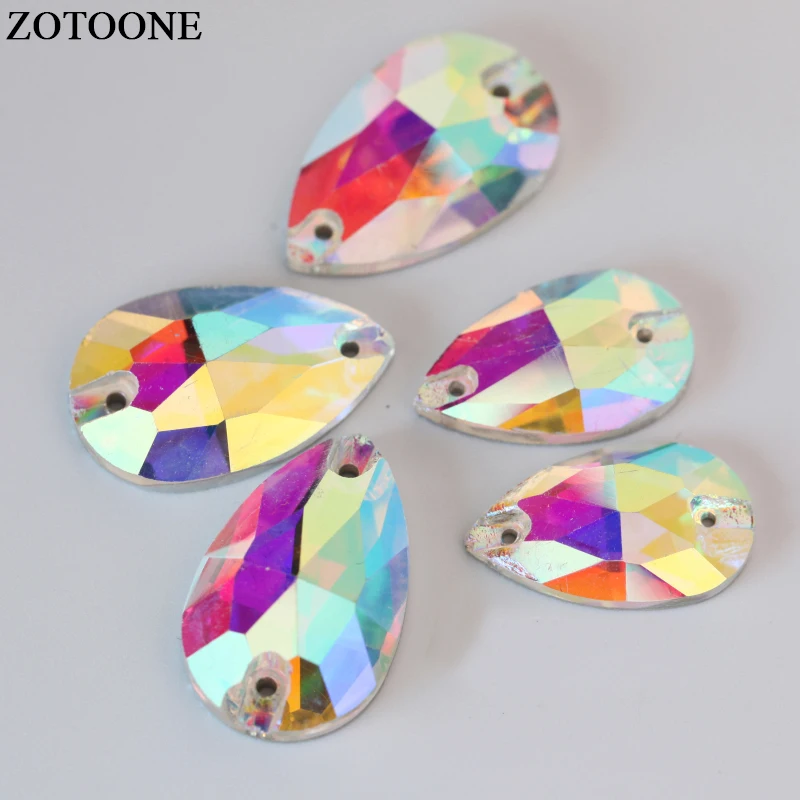 ZOTOONE кристалл AB белый каплевидный пришить стразы для одежды стекло в форме груши