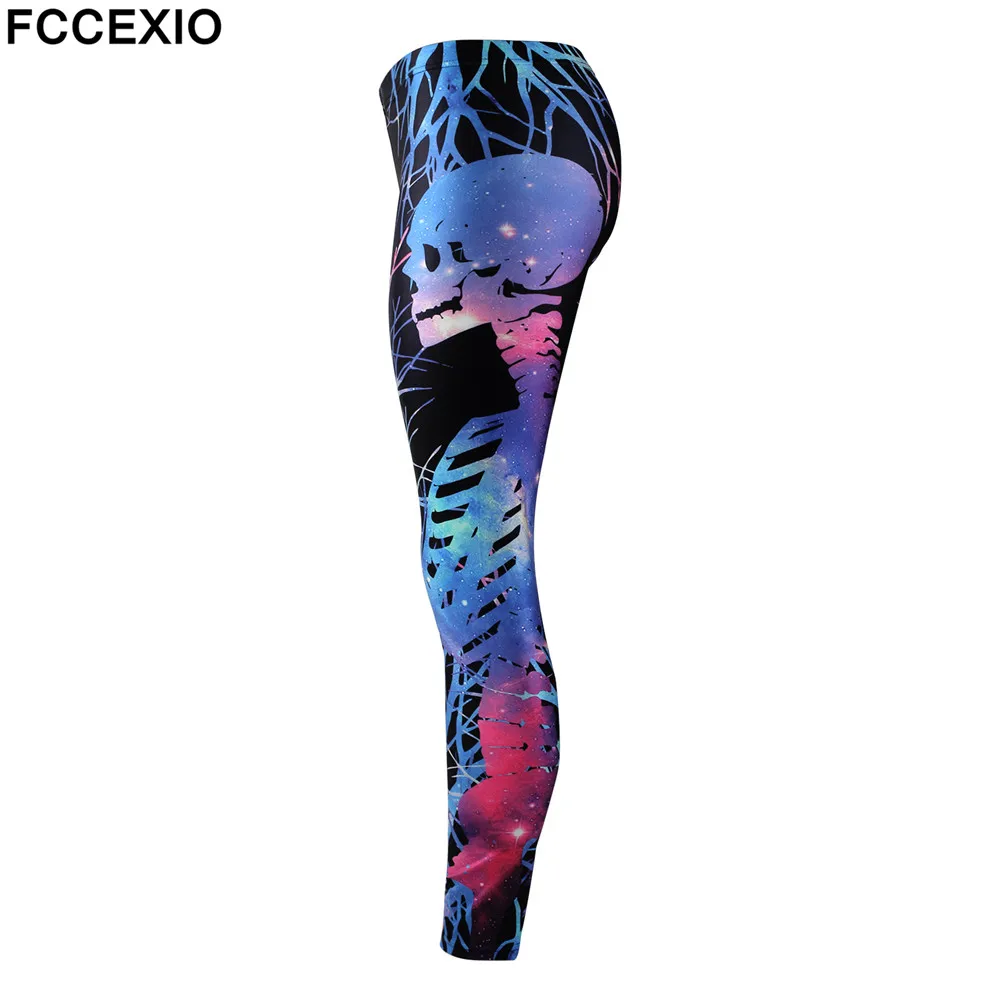 Женские леггинсы FCCEXIO 2019 с цифровым принтом флуоресцентные Леггинсы оптовая