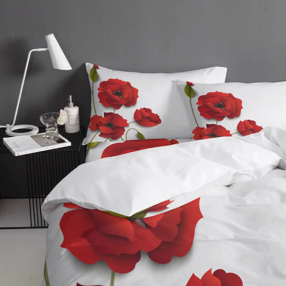 Комплект постельного белья FamilyDecor роскошное покрывало с цветком Красного мака 3D