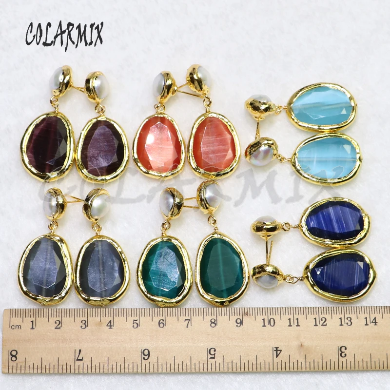 

5 pairs natural stone earrings crystal gems earrings crystal dangle druzy earrings wholesale jewelry for women earring gift 6047