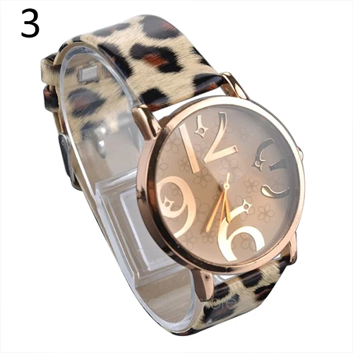 Шикарный 2015 Искусственная кожа на большие цифры набора розы кварцевые часы Для