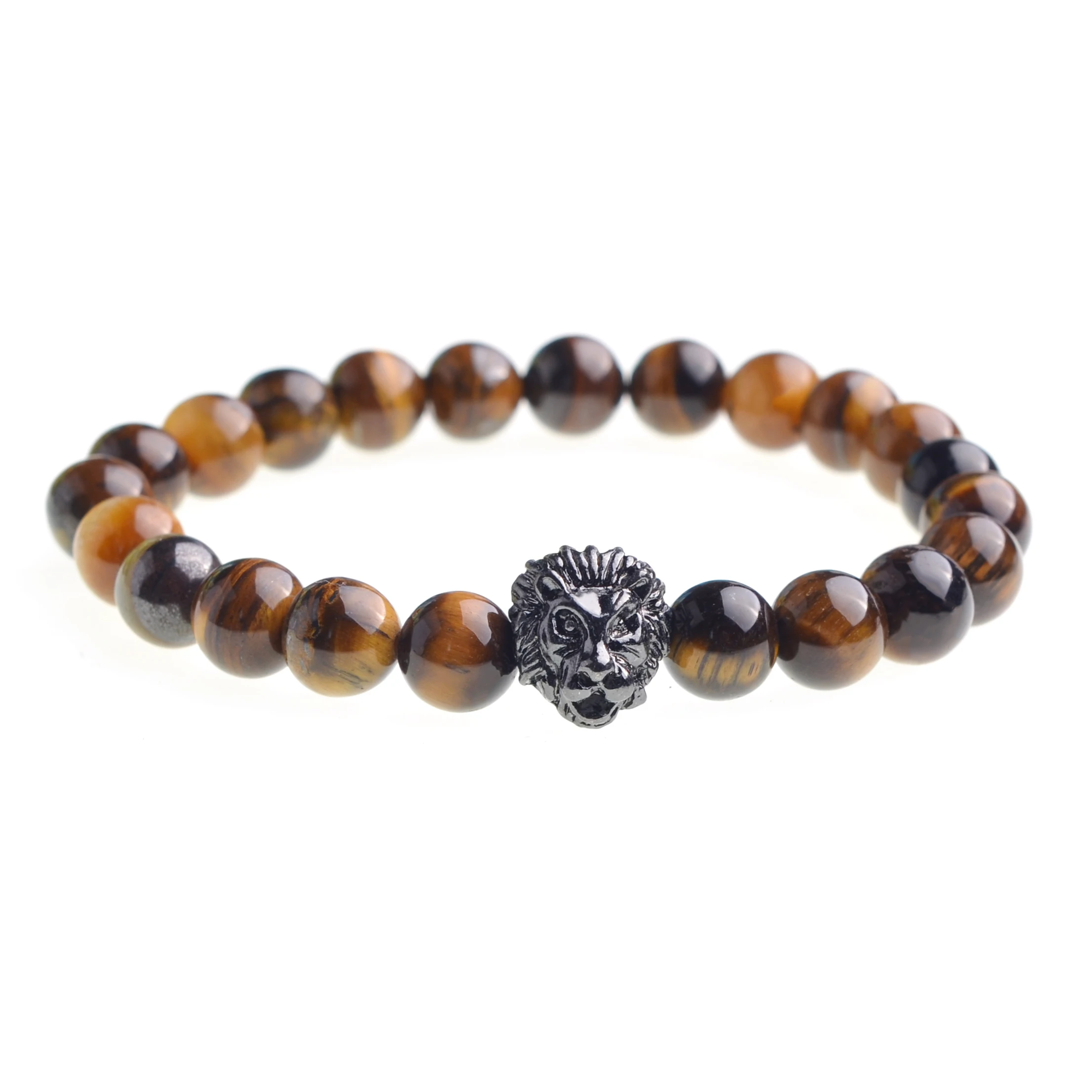 Tiger eye ASHMTIA натуральный камень Howlite бисер эластичный браслет с золотой головой льва Мужские Модные женские красивые браслеты - Окраска металла: Tiger eye