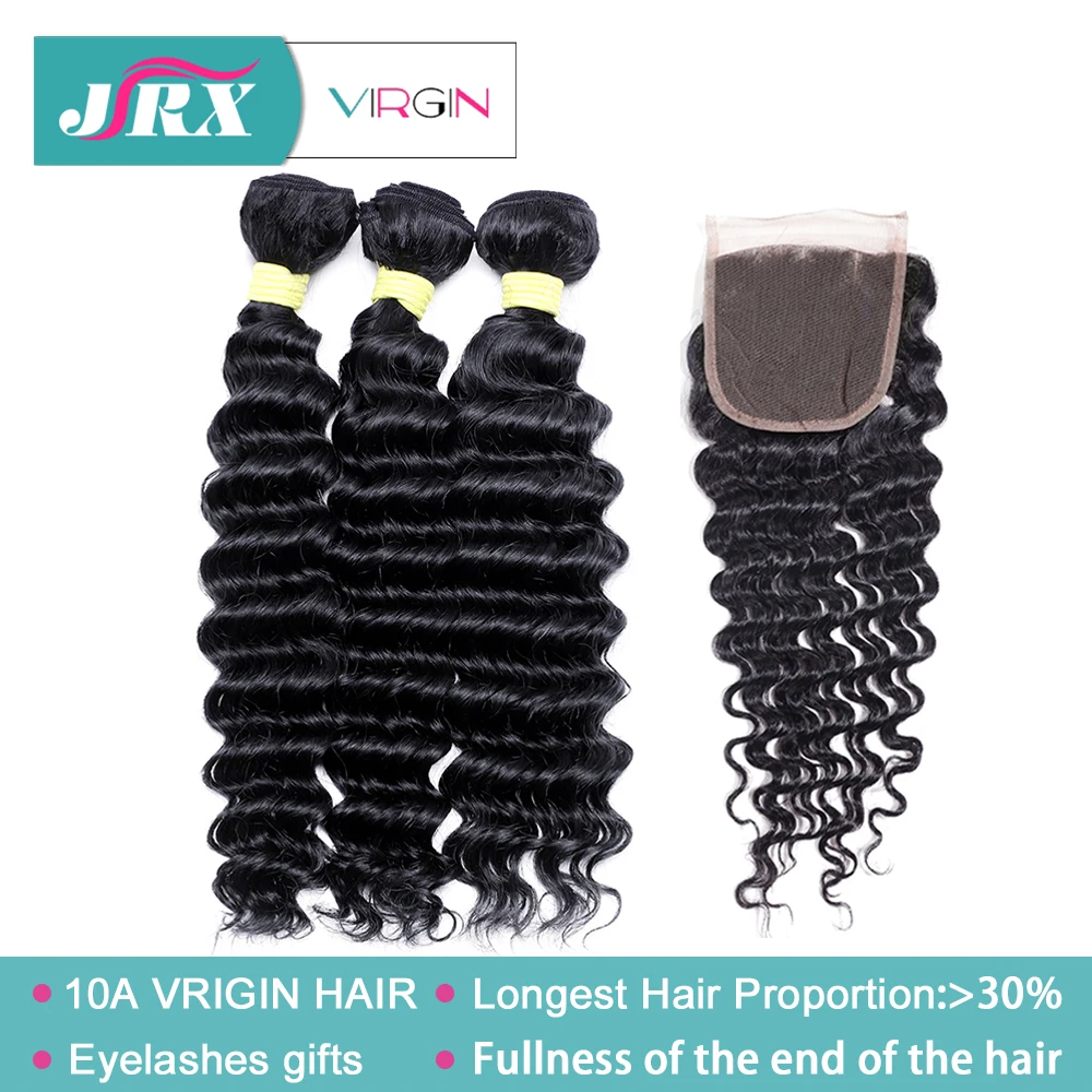 Фото JRX волосы 10A натуральные глубокие пучки волнистых волос с закрытием 3/4 шт