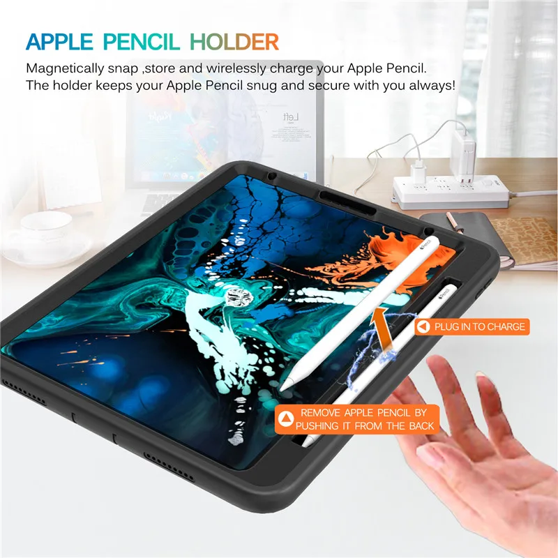 Для iPad pro 12 9 2018 чехол с зарядкой apple pencil holder силиконовый протектор противоударный