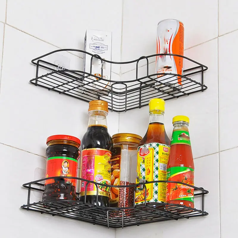 Новые черные Угловые дренажные полки для кухни или ванной стеллаж хранения полка