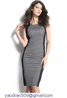 Wholesale Party Vintage Dress Black Houndstooth Bodycon Midi Summer Dresses LC6512 Office Ladies Dress|dress folding|dress up wedding gamesdresses