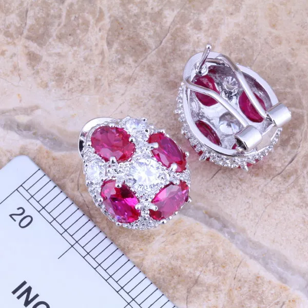 Excellent Red Cubic Zirconia Silver Plated Jewelry Sets Earrings Pendant Ring Size 5 / 6 7 8 9 10 S0241 | Украшения и аксессуары