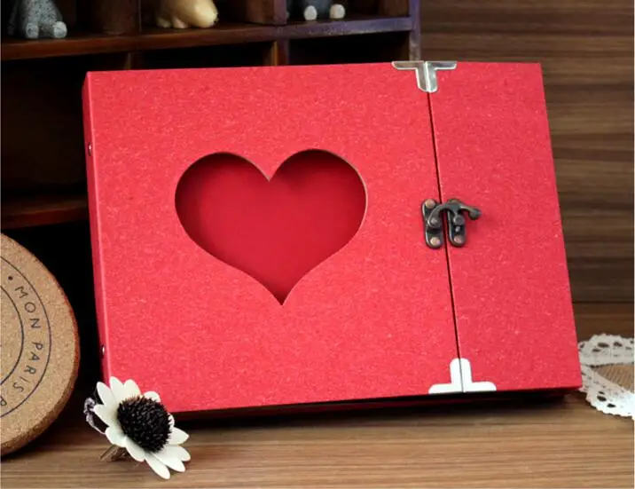 Red One Heart 10 дюймов поделки ручной работы Полые Любовь альбом 30 черных листов 3 кольца фотоальбом ребенок растущий семья запись блокировки альбомы детский подарок - Цвет: Red One Heart