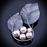 farlena redgrey simulated pearl plants brooches for elegant women antique silver plated brooch vintage big corsage bro109