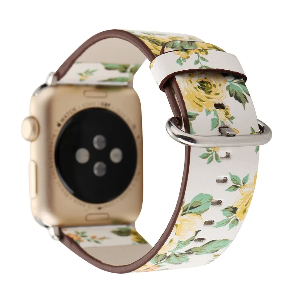 Кожаная петля Konaforen с цветочным принтом для iWatch ремешок 3/2/1 Apple Watch 42 мм 38 браслет