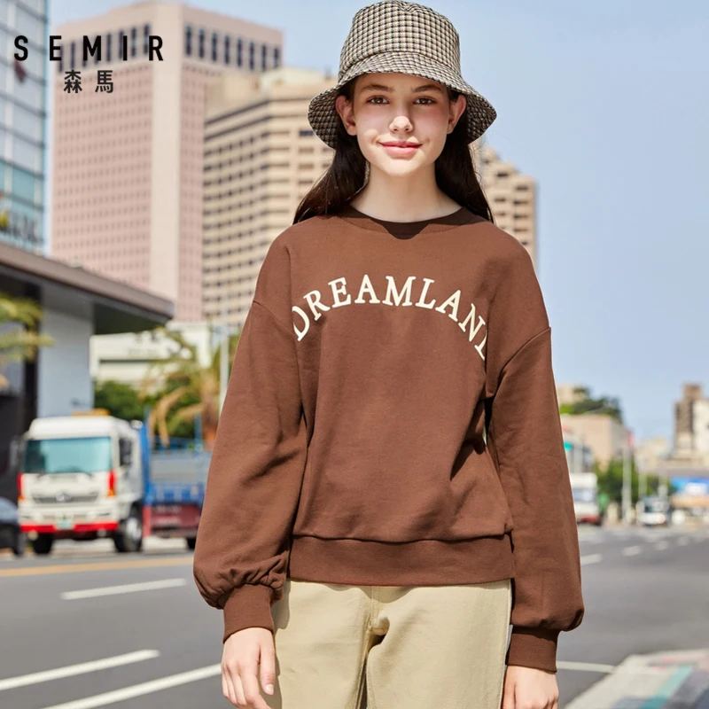 Женская свободная толстовка SEMIR хлопковый пуловер с буквенным принтом в
