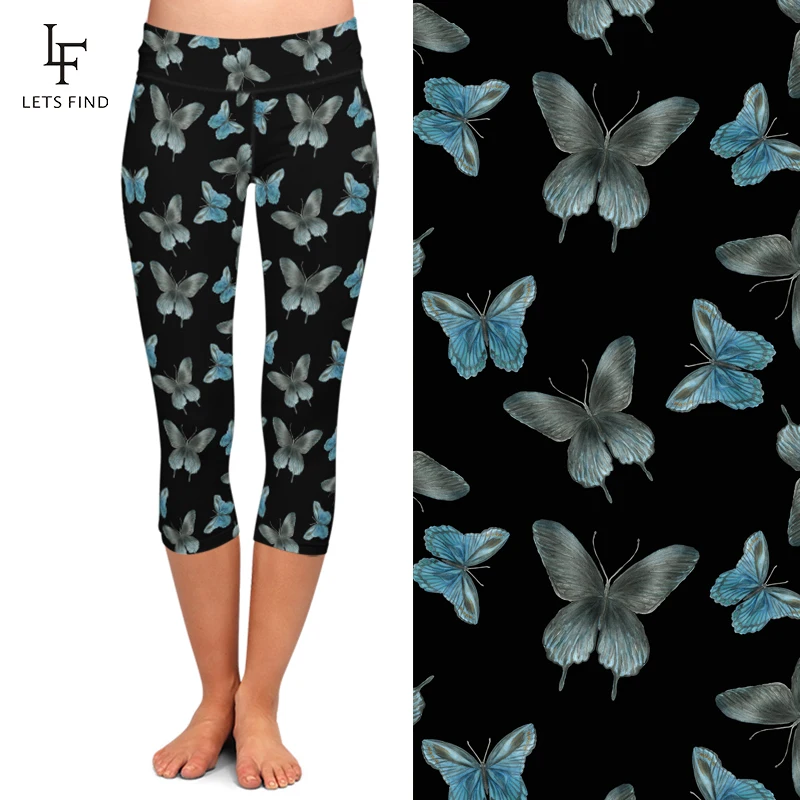 LETSFIND с высокой талией размера плюс женские черные Капри Леггинсы красивая одежда