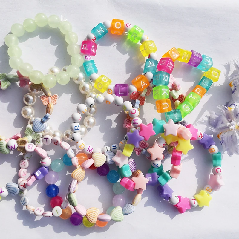 2019 Fashion Lovely Letter Bracelet For Child Children Gift Kid Jewelry Acrylic Candy Color Star Heart Bracelets | Украшения и