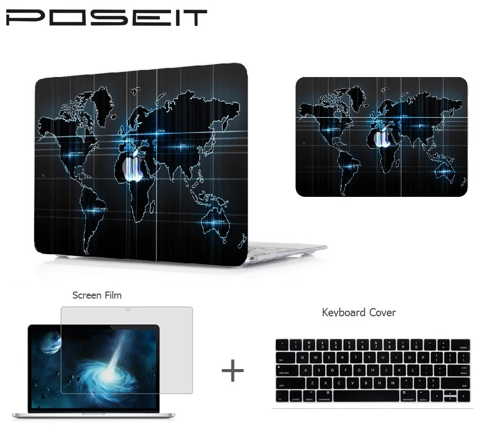 Новый жесткий Чехол + пленка для экрана чехол клавиатуры Apple MacBook Air 11 13 Pro 15 Retina 12