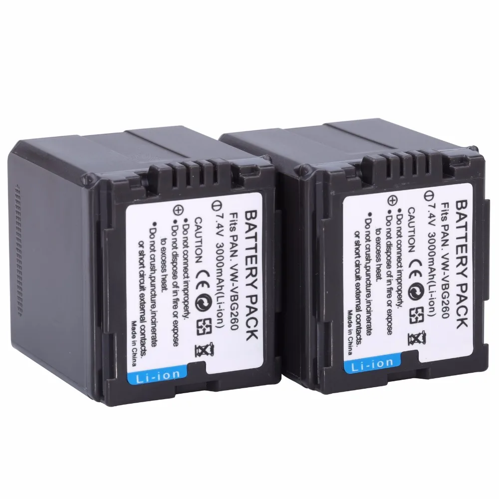 2 шт. VW VBG260 VBG130 Батарея для цифрового фотоаппарата PANASONIC HDC HS700 TM700 HS300 TM300 HS250 SD20 HS20