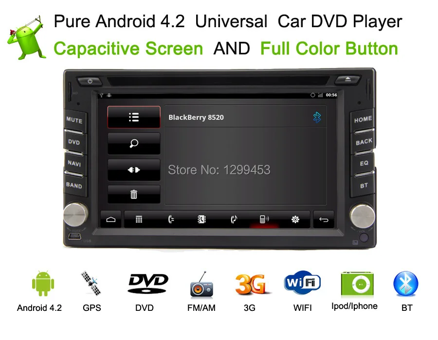 6,2-дюймовый универсальный 2 Din автомобильный DVD-плеер с навигацией GPS (по желанию) BT RDS сенсорный экран TV (по желанию) радио включено.