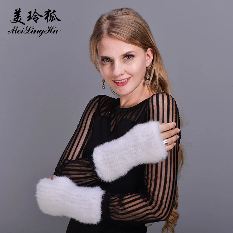 Knitted Women Real Mink Fur Gloves Thick Warm Winter Glove New 2017 Fashion Female Solid Fingerless | Аксессуары для одежды