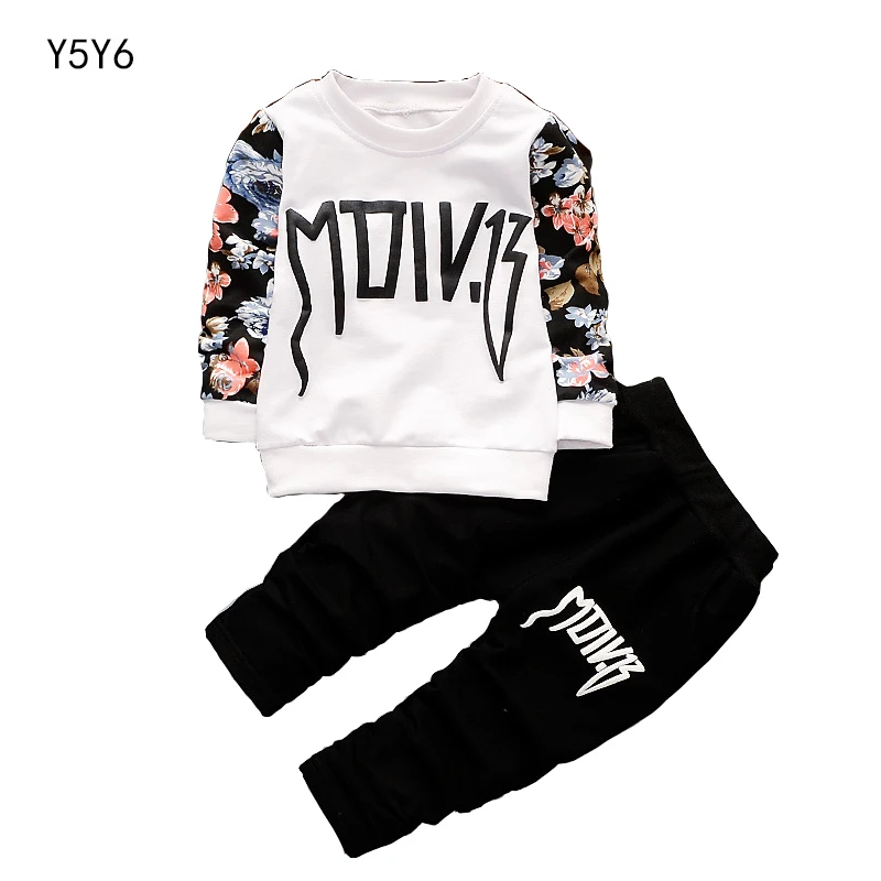 

Детская одежда новый тренд для маленьких мальчиков и девочек из двух предметов, детская спортивная рубашка с буквенным принтом + штаны, комп...