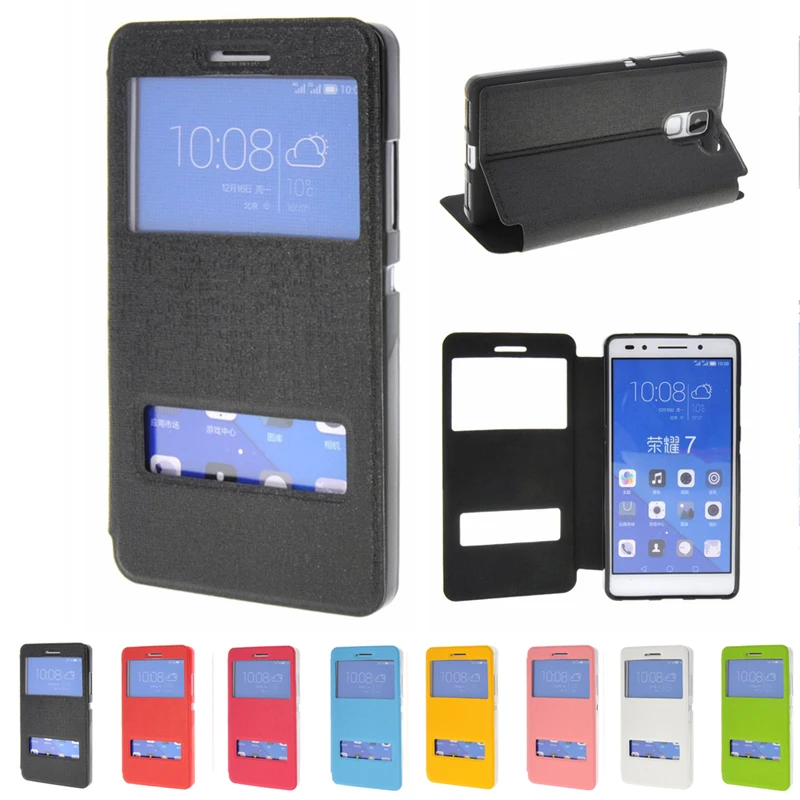 Роскошный Двойной Вид из Окна Кожа Флип Стенд Cover Case Для Huawei Honor 6 7 3C 3X 4А 4X 4C Mate P7 P8 P9