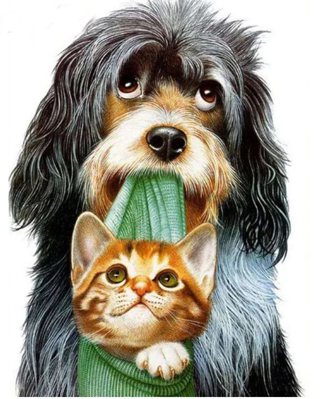 Полная круглая роспись из бриллиантов животных собак и кошек 5d алмазная вышивка