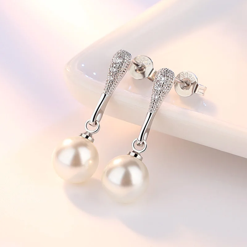 

MEYRROYU 2021 New 925 Sterling Silver Earrings AAAAA CZ Zircon Pearl Drop Earrings Ladies Engagement Party Jewelry Oorbellen