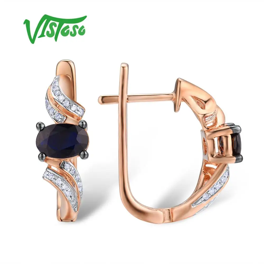 VISTOSO золотые серьги для женщин, Настоящее 14 к 585 розовое золото, сверкающий синий сапфир, бриллиант, изысканное ювелирное изделие для юбилея