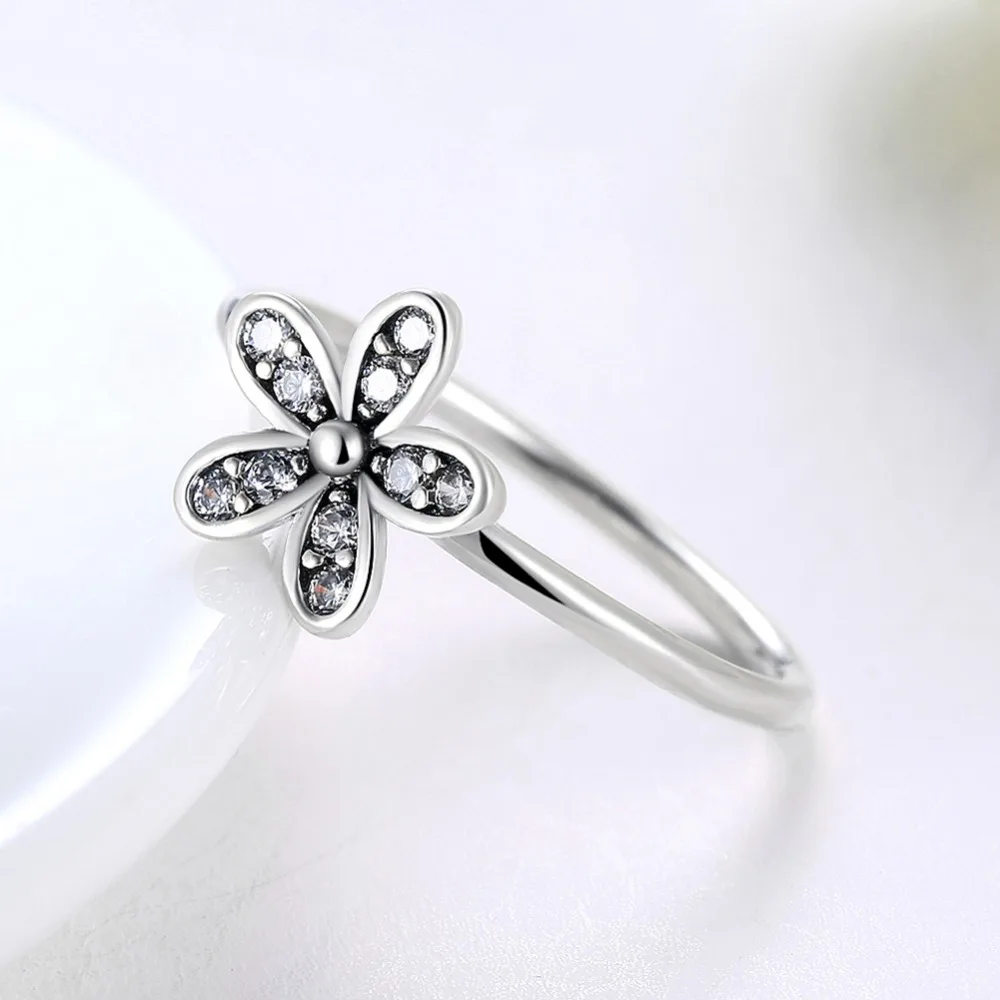 Vintage style Elegant Original 925 Sterling Silver Dazzling Daisy Flower Ring Clear CZ Wedding Jewelry | Украшения и аксессуары