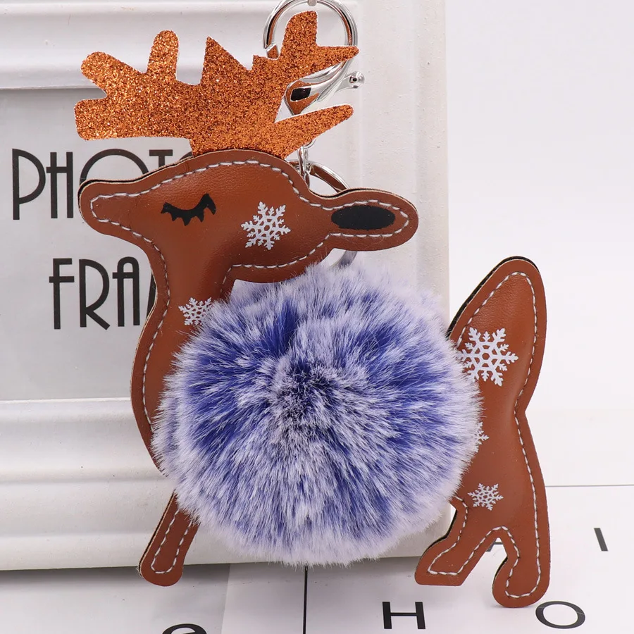 1PCS Christmas Elk Plush Ball Keychains Keyring Bag Purse Handbag Pendant Gift for New Year Xmas Dinner Party | Украшения и