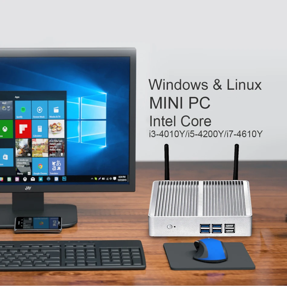 XCY X32 безвентиляторный мини ПК Intel Pentium 4405U HDMI VGA 6* USB 300 Мбит/с WiFi HTPC микро настольный компьютер NUC Windows 10 Linux