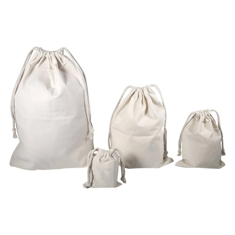 4 размера Ho использовать держать Обычный Хлопок Drawstring хранения мешок для белья сумка для вещей для путешествий домашнего использования без отбеливания натуральный экологичный