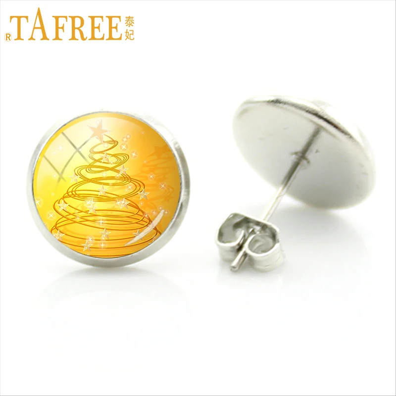 TAFREE Элегантные Очаровательные стеклянные серьги с фотографией снежной сцены для