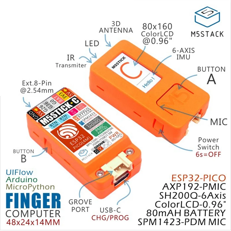 Новое поступление! Макетная плата M5Stickc Esp32 Pico Mini Iot Пальчиковый компьютер с