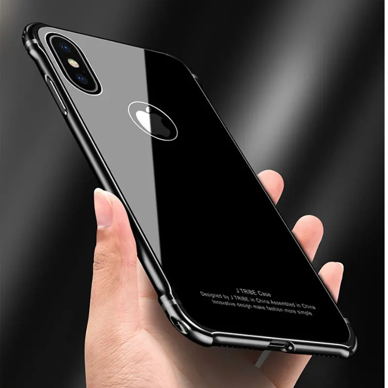 Vpower стеклянный чехол для iPhone X роскошный алюминиевый бампер + защитный из