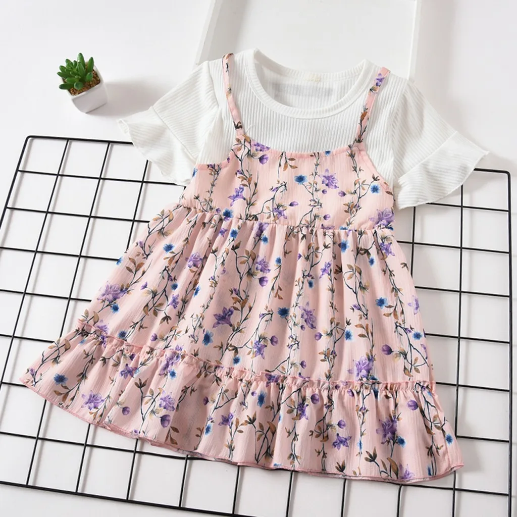 Toddler Baby Kids Girls Summer dresses Fly Sleeve Ruched Floral Flowers Print Dresses costume kids Clothes vestidos Dropshipping | Детская