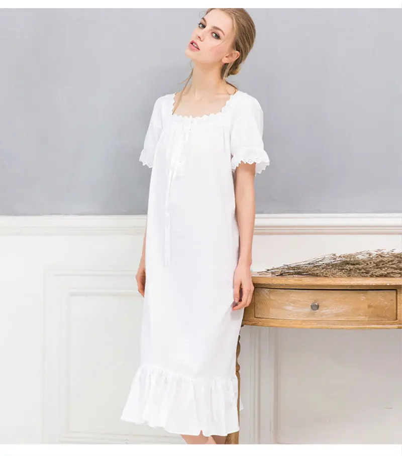 

Long White Nightgown Summer Nightgowns For Women Ladies Nightgown Cotton Short Sleeve Nightie Night Dress Chemise De Nuit Femme