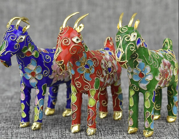 

Exquisite Vintage Zodiac sheep sculpture Cloisonne bronze tire enamel animal decoration multi-style decorative gifts