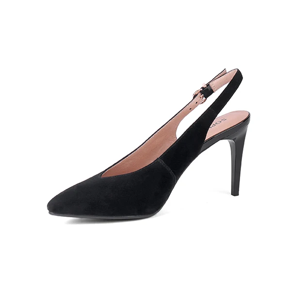 black SOPHITINA Comfortable Kid Suede Sandals Fashion Shallow Sexy Pointed Toe Shoes New Hot Sale High Thin Heel Women's Sandals SC139 - Цвет: black