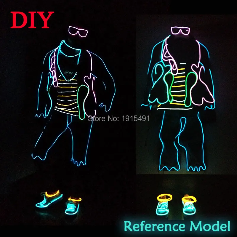 Mysterious Euramerican Style Unisex EL Cold Light Cosplay Explorer Suits Neon Led Bulbs Novelty Luminous Costume with Inverter