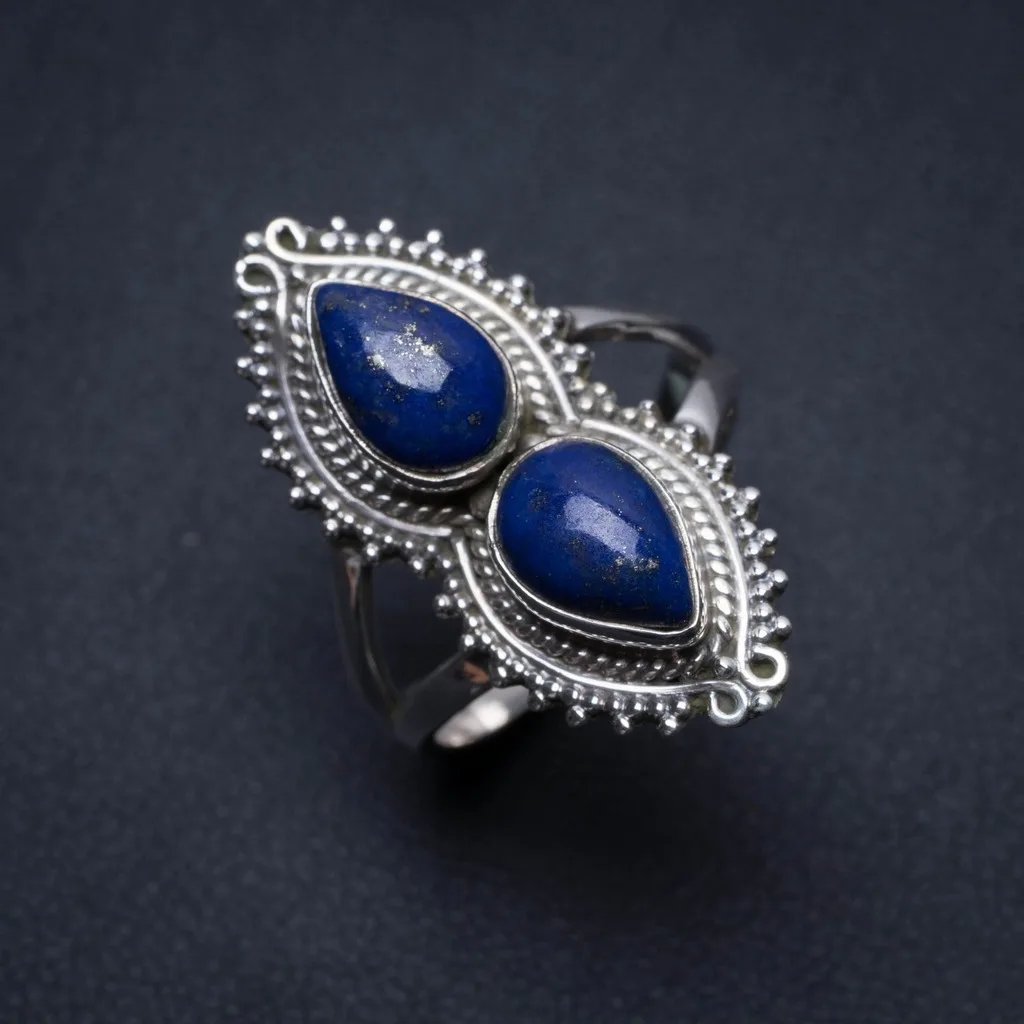 

Natural Lapis Lazuli Handmade Unique 925 Sterling Silver Ring, US Size 7 S2418