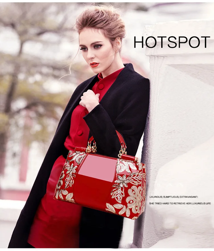 new luxury handbags women bags designer embroidered shoulder bag handbag large capacity patent leather luxury dinner bag
