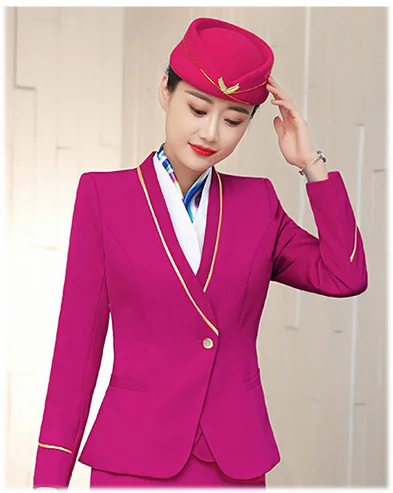 rose red coat pant IZICFLY новая официальная деловая стюардная одежда для женщин костюмы офисные комплекты с юбкой стюардесса элегантная рабочая одежда большой размер - Цвет: rose red coat pant