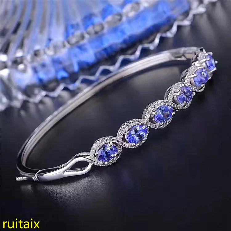 

KJJEAXCMY fine jewelry s925 Pure silver inlaid with natural stone tanzanite bracelet jewelry gem.ADGJ