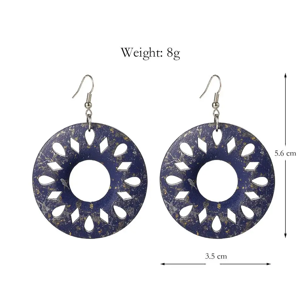 YULUCH 2019 Fashion Jewelry Women Vintage Imitation Rust Blue Hollow Wooden Pendant Earrings Round Big Dangle For Party | Украшения и