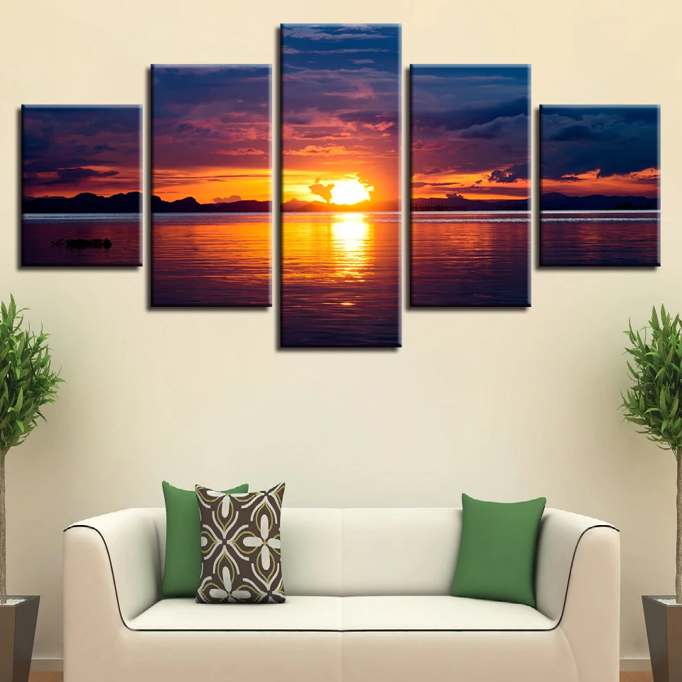 

Naturlar Scenery Picture HD Printing Decor Room Wall 5 Pieces Mountain Lake Sunset Canvas Paintings Art Modular Poster Framework