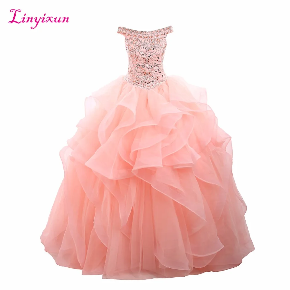 Linyixun реальное фото сексуальное бальное платье с кристаллами платья для Quinceanera