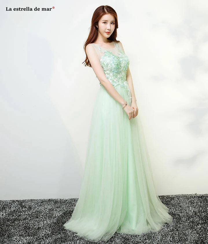Vestido dama de honor boda2019 новое платье подружки невесты из тюля с открытой спиной и кристаллами Алина мятно-зеленого цвета длинное платье abiti damigelle