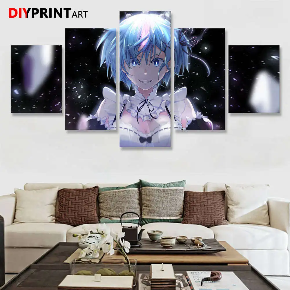 Картина на холсте с улыбающимися голубыми волосами Re Zero Rem 5 шт. для гостиной A2147 |