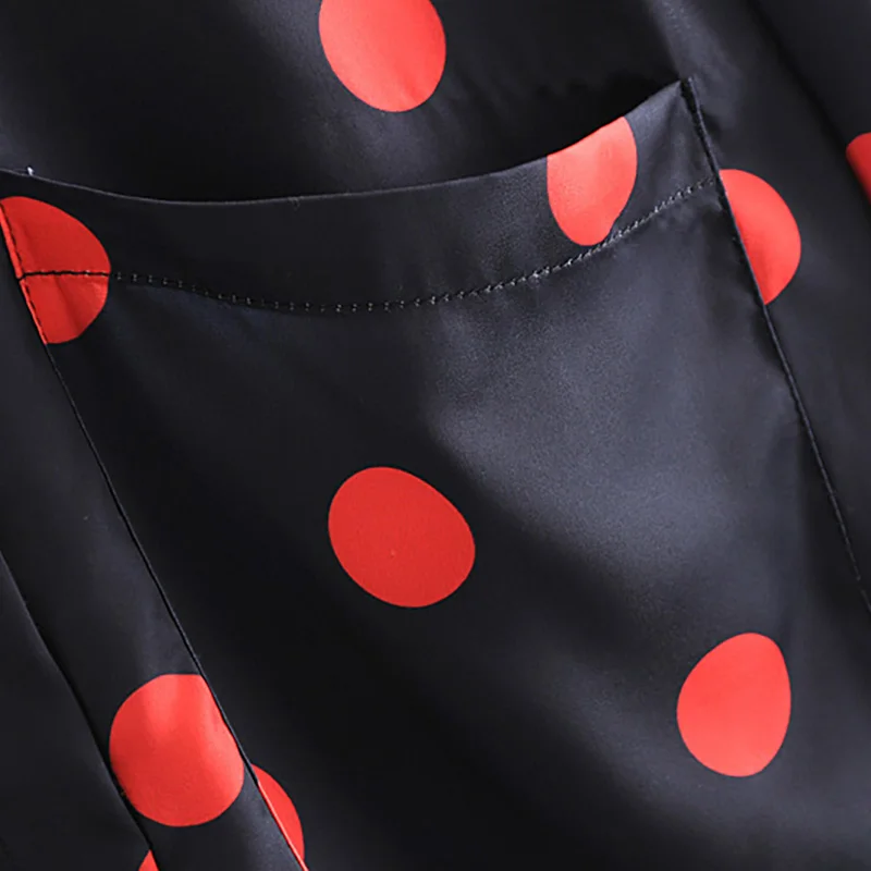 Women Dot Print Long Blouse Pockets Sleeve Turn Down Collar Shirts Female Casual Work Wear Tops FFZSY79 |